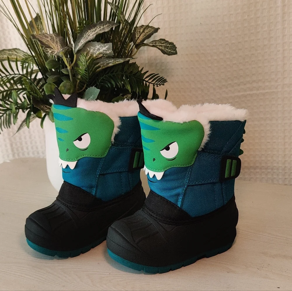 Cat & Jack Thermolite Ecomade Teal, Blue & Black Dinosaur Snow Boots Size 5